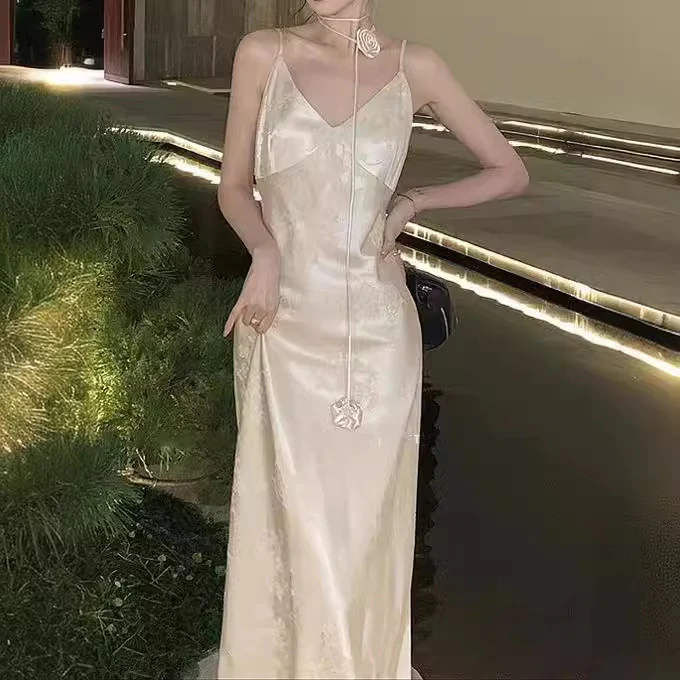 2025 Spot popular Women's New Chinese Jacquard Satin Suit Suit Women's Premium Temperament Suspender Dress Two-piece Set - Deanwangkt