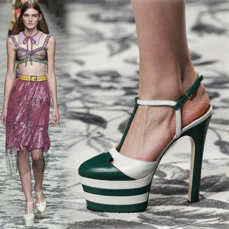 DEANWANGK  European and American High Heel Platform Shoes Closed Toe Platform Super-High Heels Platform Sandals Catwalk Color Matching plus Size Rivet Sexy Party Shoes - Deanwangkt