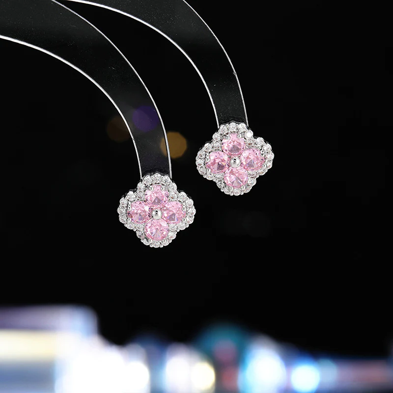 2025 Small fresh lucky grass stud earrings micro-inlaid zircon super fairy sweet earrings atmospheric simple commuting daily versatile earrings - Deanwangkt