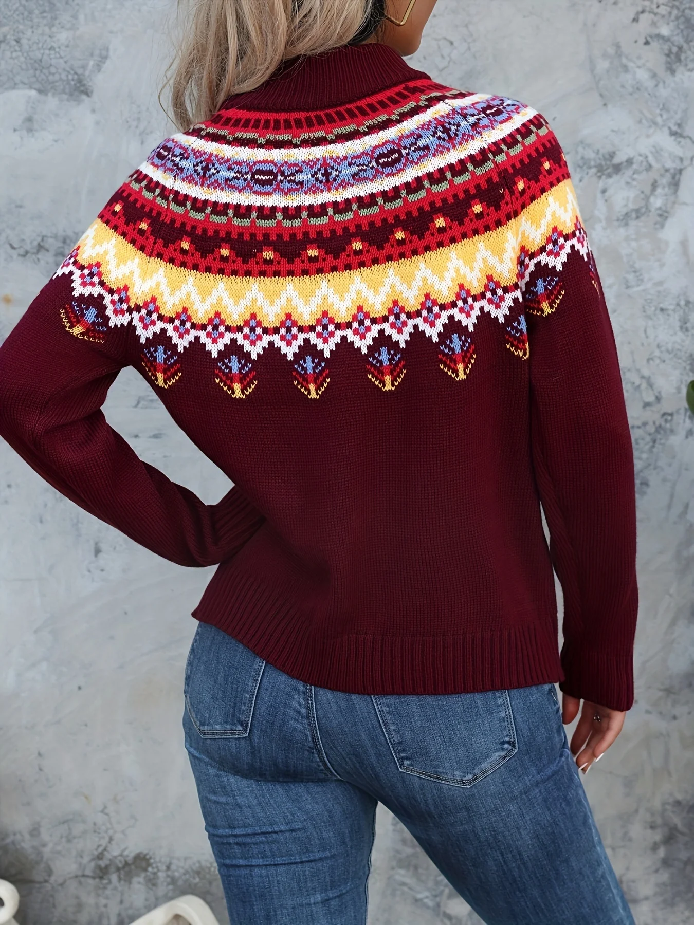 Women's Elegant Middle Eastern Style Acrylic Crew Neck Knit Pullover - Festive Snowflake & Wishing Tree Long Sleeve Sweater for Fall/Winter - Deanwangkt