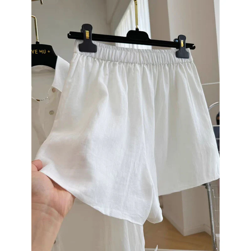 Long-sleeved sunscreen shirt and shorts two-piece temperament  summer clothing new white simple with a complete set of women's thin - Deanwangkt