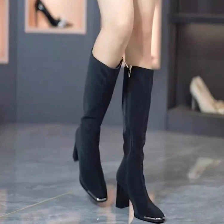High-Heeled High-Top Fashion Boots Women's Autumn and Winter  New Korean Style Temperament Women's Side Zipper Boots in Stock Wholesale - Deanwangkt