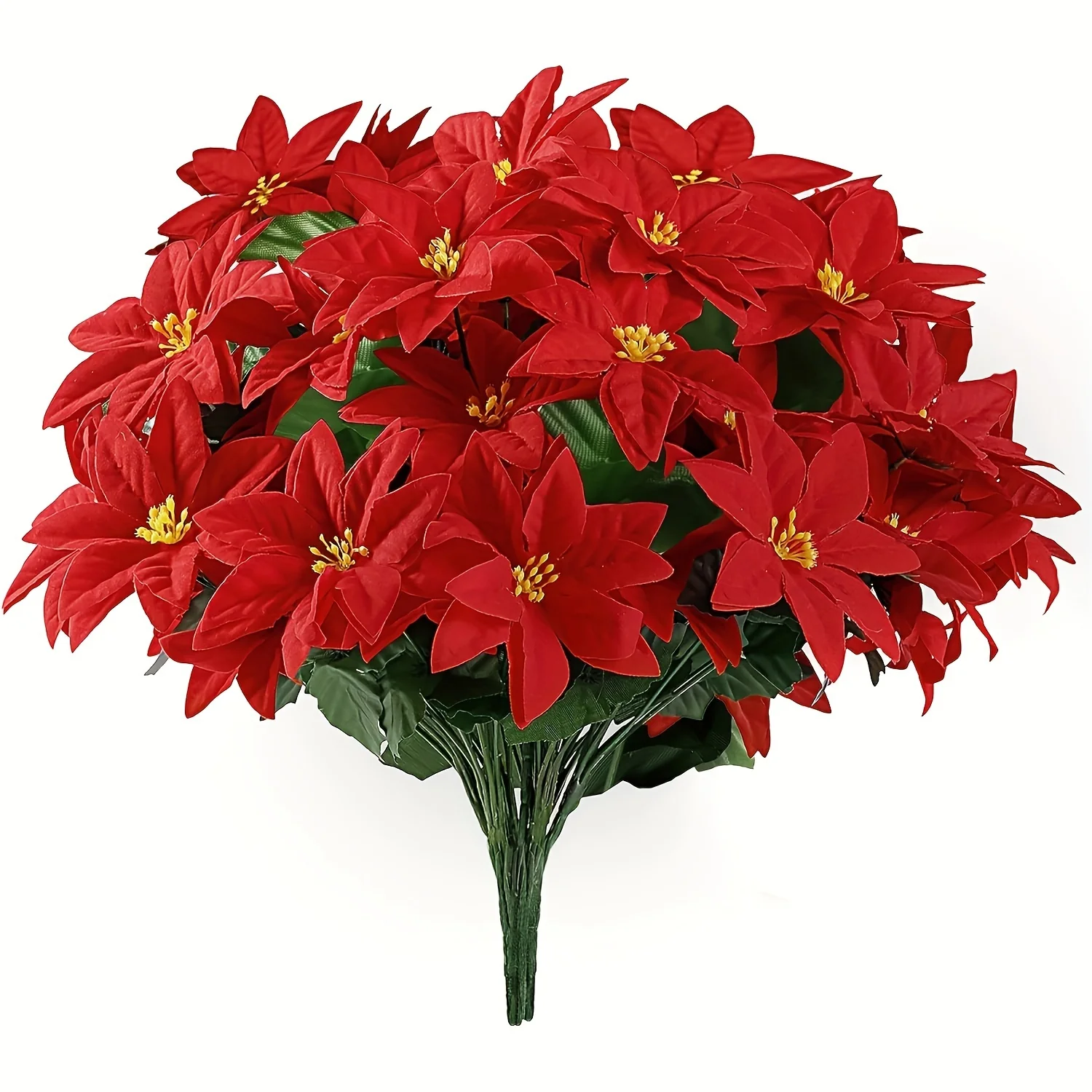 Artificial Poinsettia Flowers, 2 Pack, 7-Head Red Christmas Floral Swags, Plastic Greenery for Home Decor, Centerpieces, Wedding Decoration, Christmas Tree, Exhibition, All-Season Display, No Container, Battery-Free - Deanwangkt