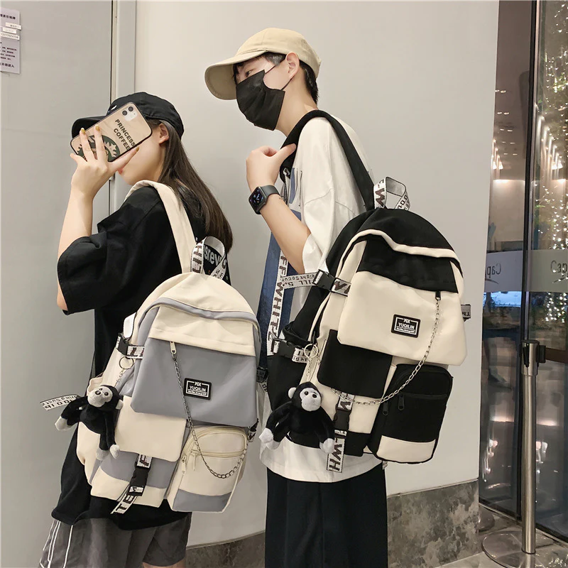 deanwangkt Schoolbag Women's Korean-Style Junior High School College Students Backpack Men's Street Fashion Large Capacity Fashion Backpack Trendy Cool Computer Bag - Deanwangkt