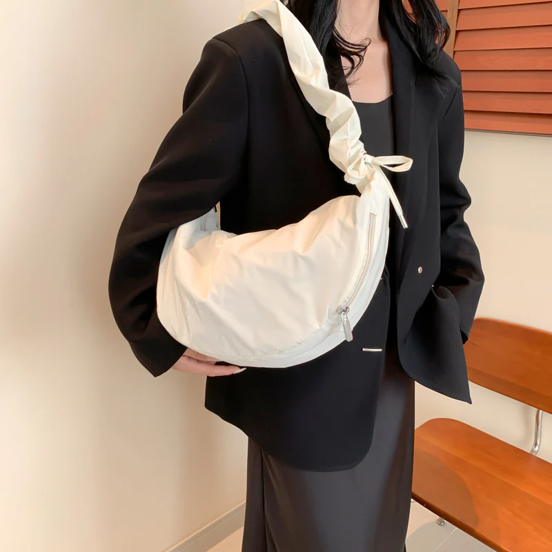 DEANWANGKT 2025 Korean version of fashion pleated dumpling bag popular new simple atmosphere shoulder bag New Popular trade girl messenger bag tide - Deanwangkt