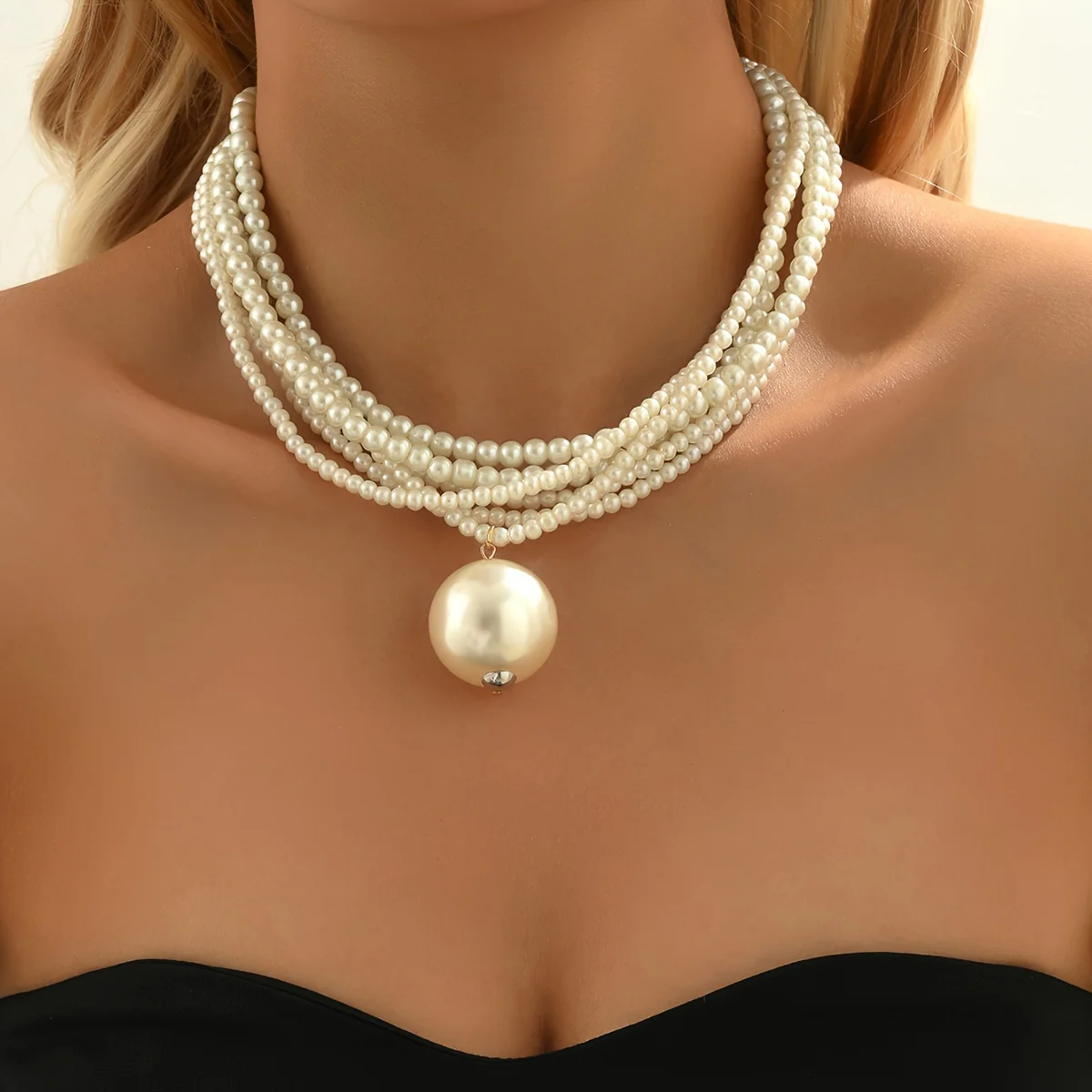 1pc Big Faux Pearl Decor Faux-Pearl Necklace, Elegant Style Imitation Pearl Necklace, Evening Clavicle Chain Jewelry - Deanwangkt