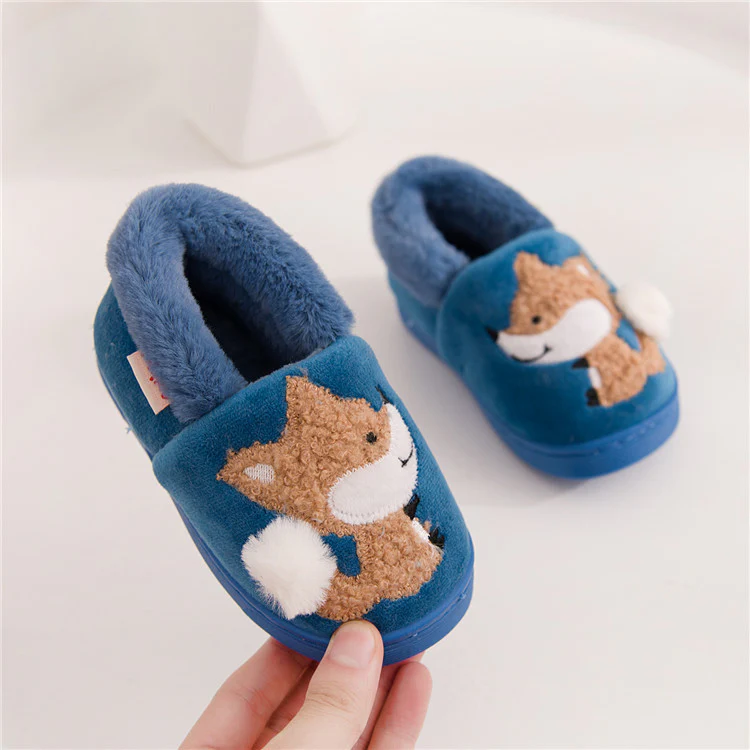 DEANWANGKT Boys and Girls Bag Heel Cartoon Fox Baby Fur Non Slip Cotton Slippers Winter Warm Children's Home Cotton Shoes - Deanwangkt