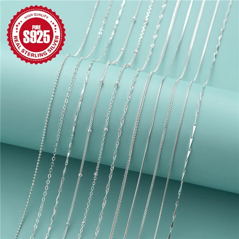 925 Sterling Silver Simple Chain Necklace Minimalist Style Hypoallergenic Chain Neck Jewelry - Deanwangkt