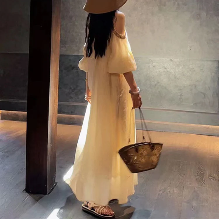 2025 Spot popular new national style design sense off-the-shoulder lace dress children's summer long dress temperament looks thin and trendy - Deanwangkt