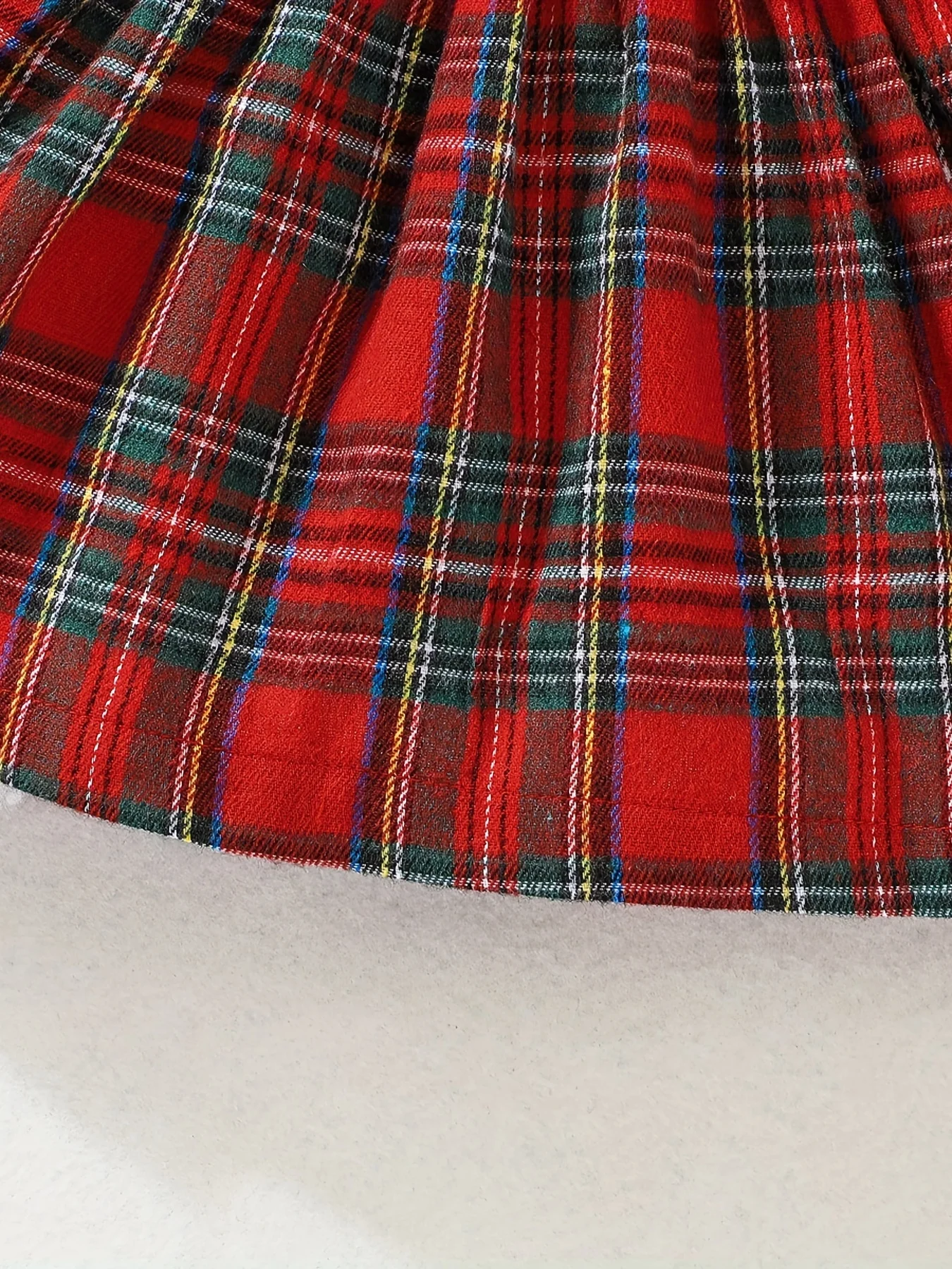 Girls 2pcs Christmas Set Ribbed Knit Plaid Flutter Trim And Bow Dress & Plaid Headband Set, Comfy Sets For Party, Gift, Christmas - Deanwangkt