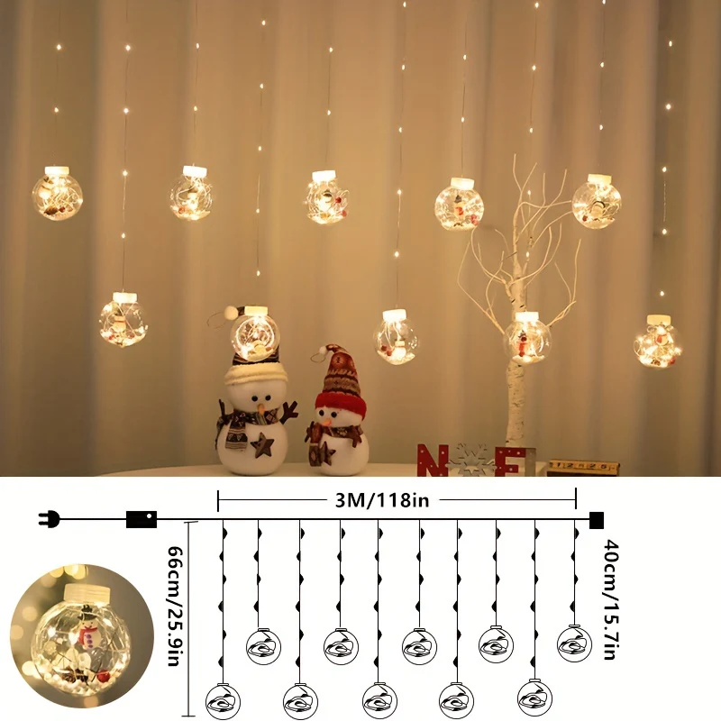 Warm & Festive USB-Powered LED Curtain Lights: Santa & Snowman Designs with Yellow Blinking Effect - Ideal for All Holidays - Deanwangkt