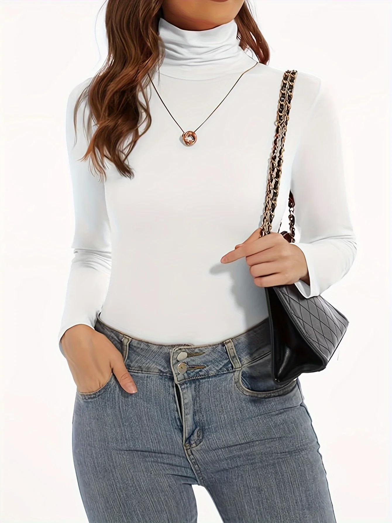 Thermal Long Sleeve High Neck Top - Women's Slim Fit Thermal Underwear for Fall & Winter - Plush Lined, Soft, Breathable, and Warm - Deanwangkt