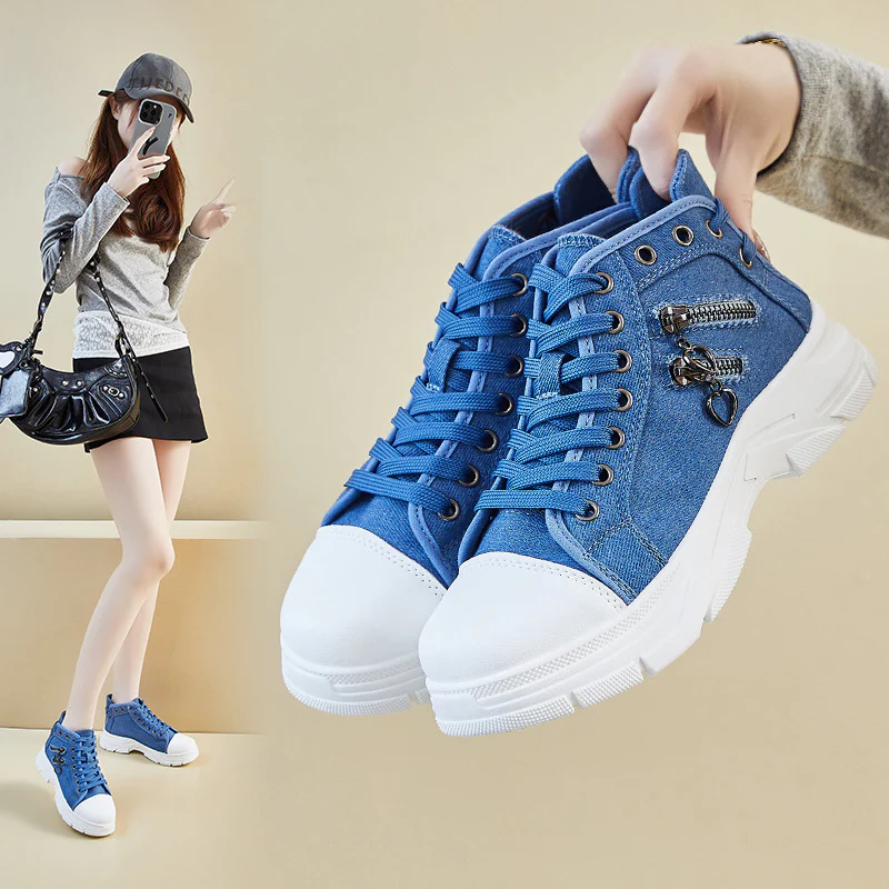 2025 ins tide Korean version of high-top canvas shoes for women's  spring new student running casual board shoes to increase the height of street shooting F01 - Deanwangkt