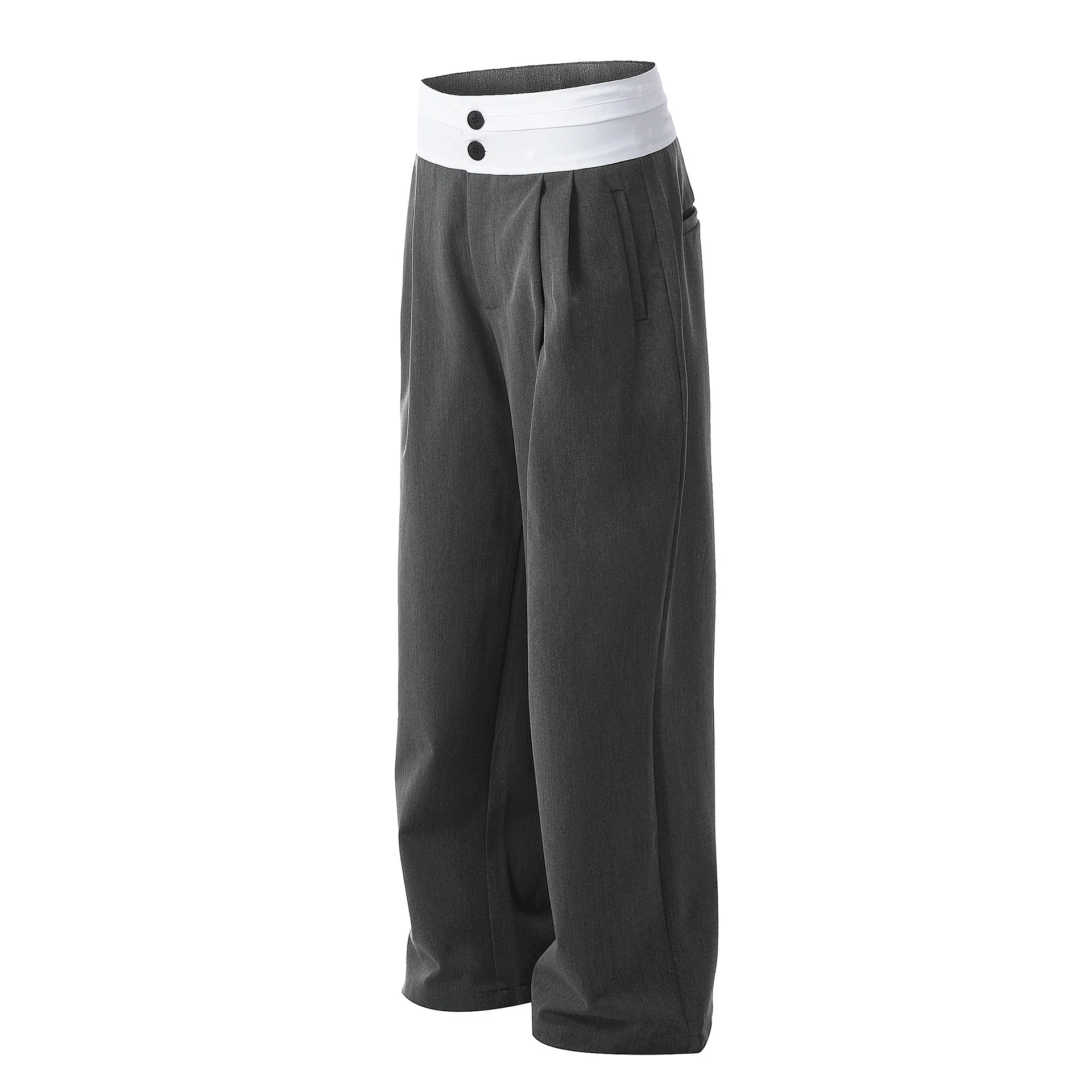 Man Kun C873-popular 2025n high street loose high-end splicing design high-waisted trousers men's and women's casual trousers - Deanwangkt