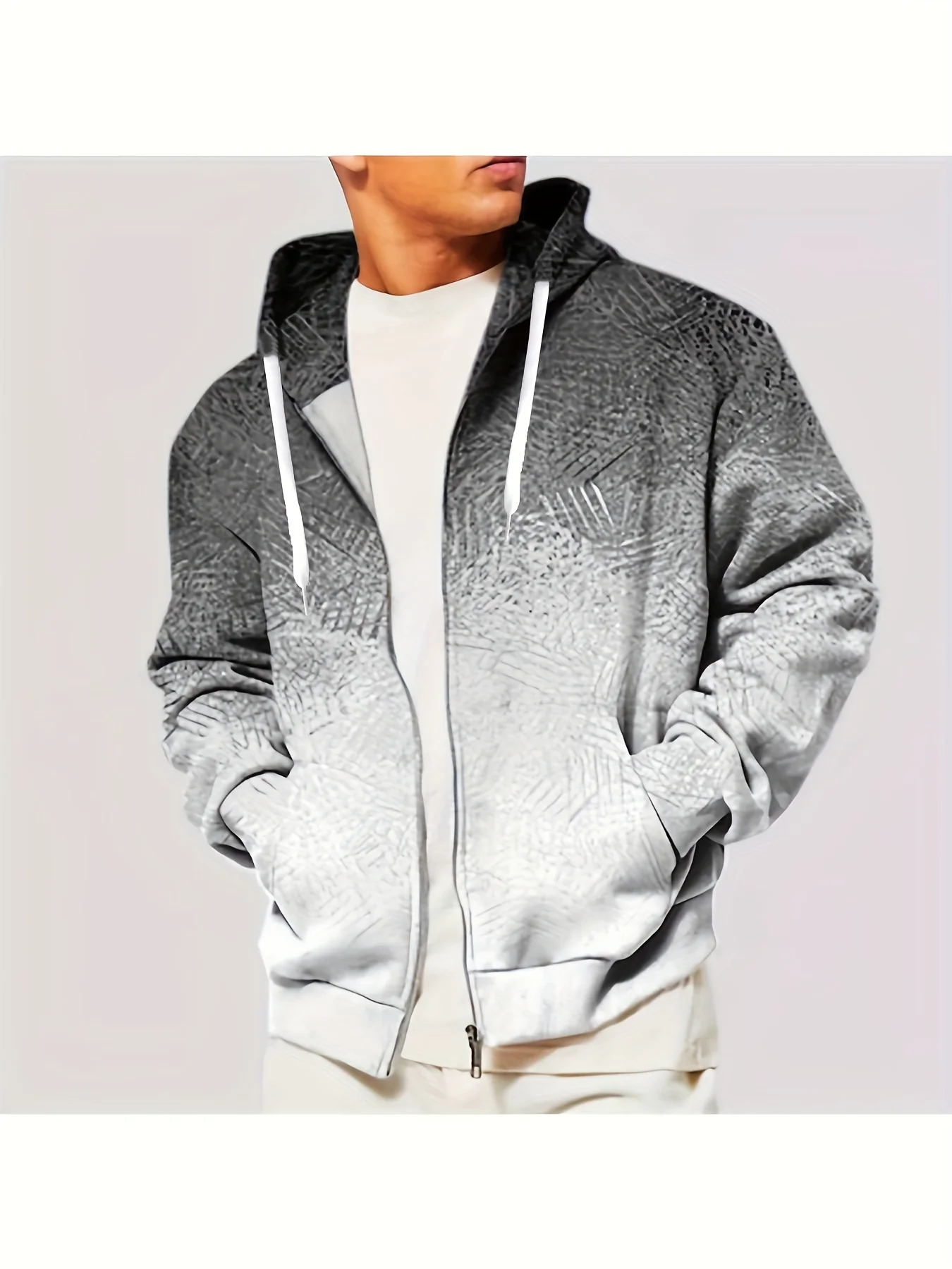 Men's 3D Digital Print Hoodie - Casual Zip-Up Sweatshirt with Kangaroo Pocket, Polyester Blend, Machine Washable - Perfect for Fall & Winter, PLUS SIZE - Deanwangkt