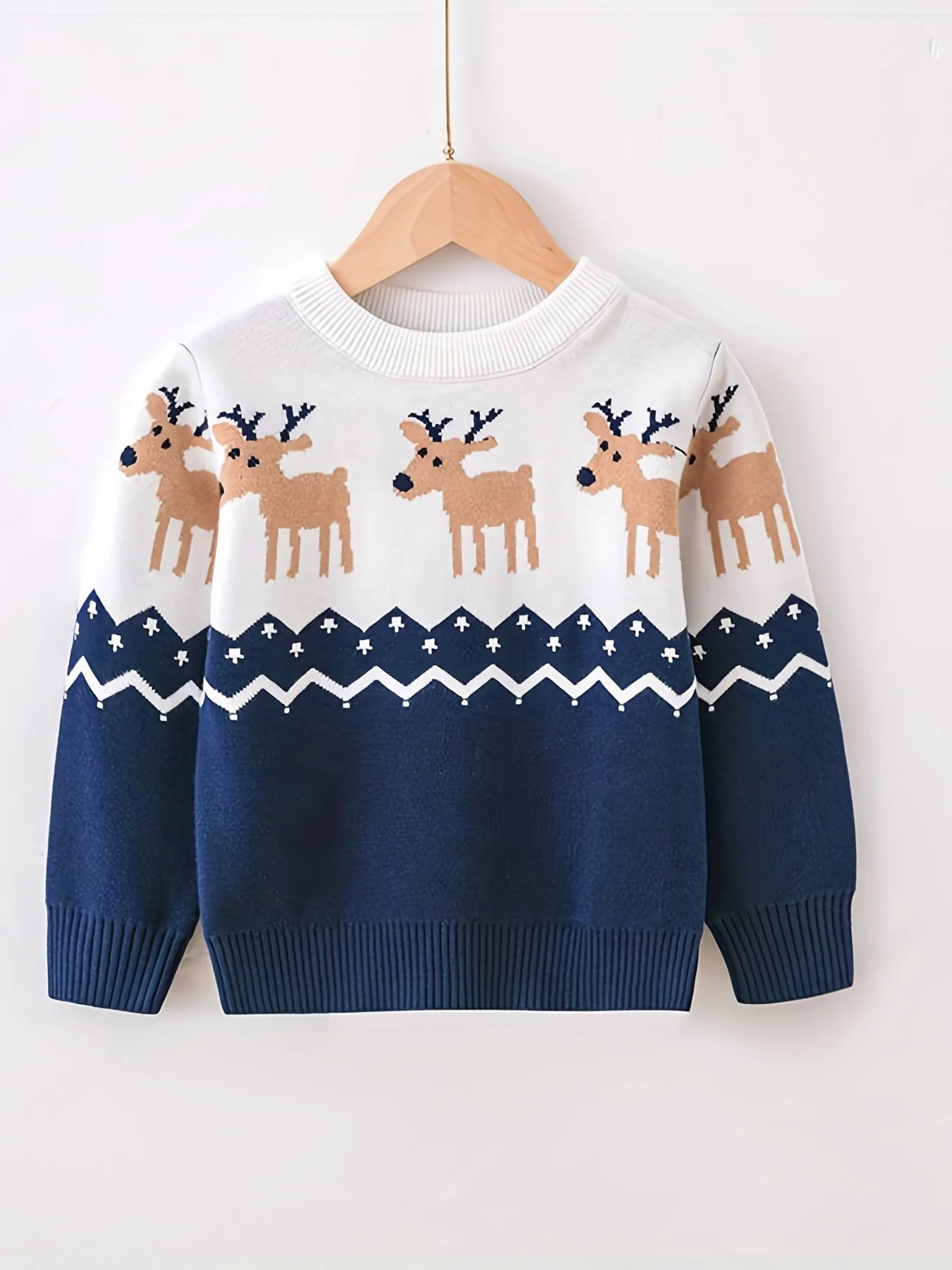 Cozy Deer Jacquard Pullover Sweater - Soft, Warm, and Colorful Knitted Top for Girls - Casual Party Wear for Kids, Christmas Gift Idea - Deanwangkt