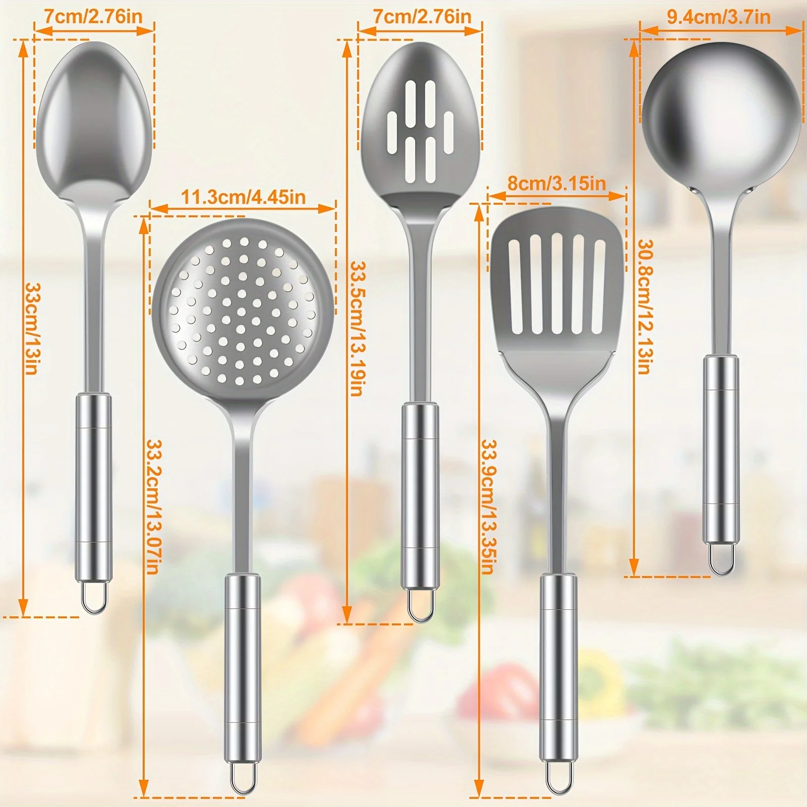 5pcs/set, Kitchen Utensil Set, Stainless Steel Spoons And Spatula Set With Ergonomic Handle, Safety Cooking Utensils Set, Non-Stick Kitchen Tools Set, Cooking Turner, Spatula, Cooking Soup Spoon, Colander Spoon, Kitchen Stuff, Kitchen Gadgets - Deanwangkt