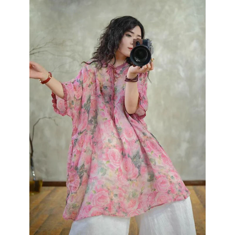 summer new fashionable travel age reduction Popular style personality literary retro printing light shirt dress - Deanwangkt