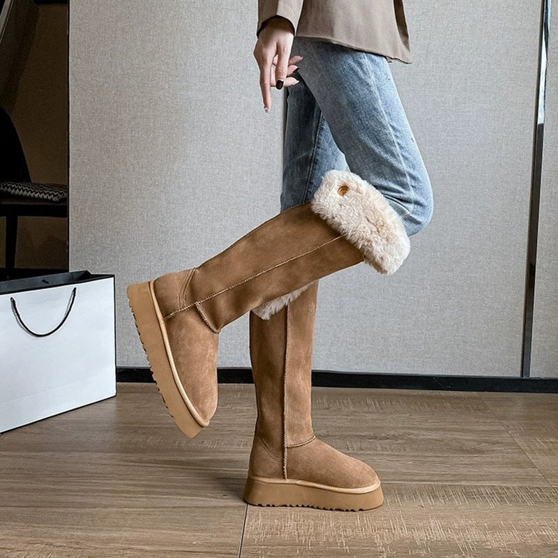 2025  Snow boots women's popular new winter high-end two-wear button boots to keep warm and increase the height of Northeast Mao Mao boots - Deanwangkt