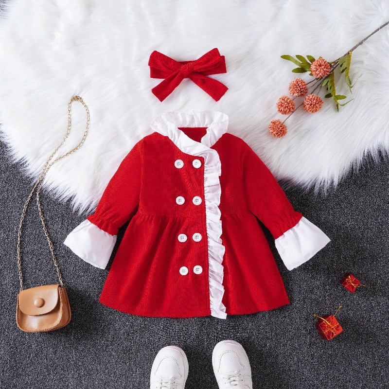 Spring and Autumn Girls' Korean Style Ruffled Dress Children Cute Suit Dress Baby Long Sleeve Princess Dress - Deanwangkt
