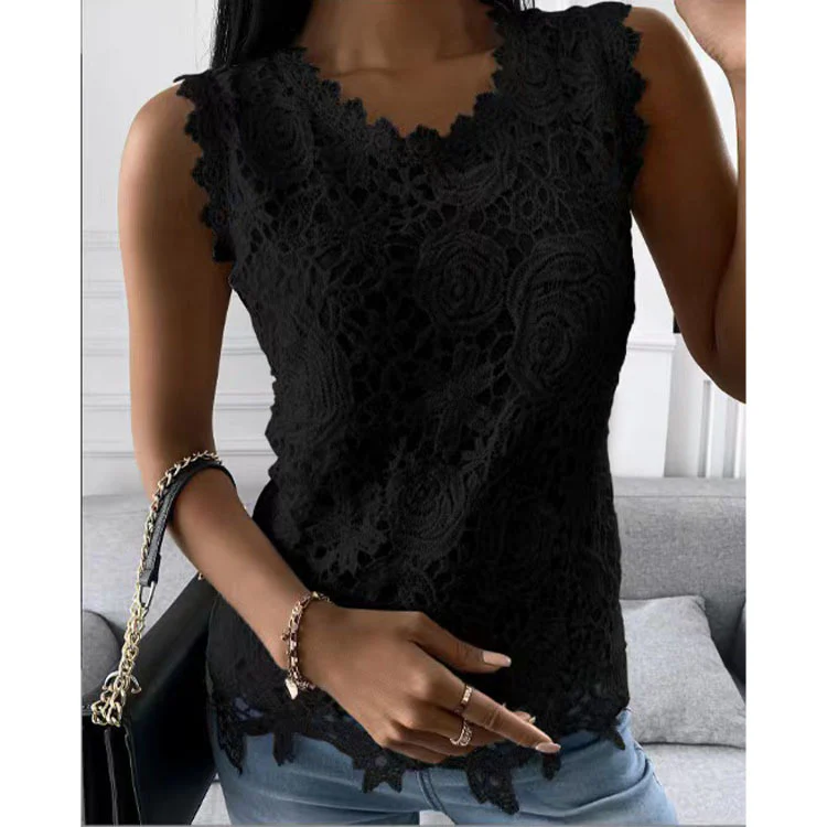 DEANWANGKT  Cross Border Independent Station  Wish Best Selling Women's Clothes  Summer New Top Vest Lace Shirt - Deanwangkt
