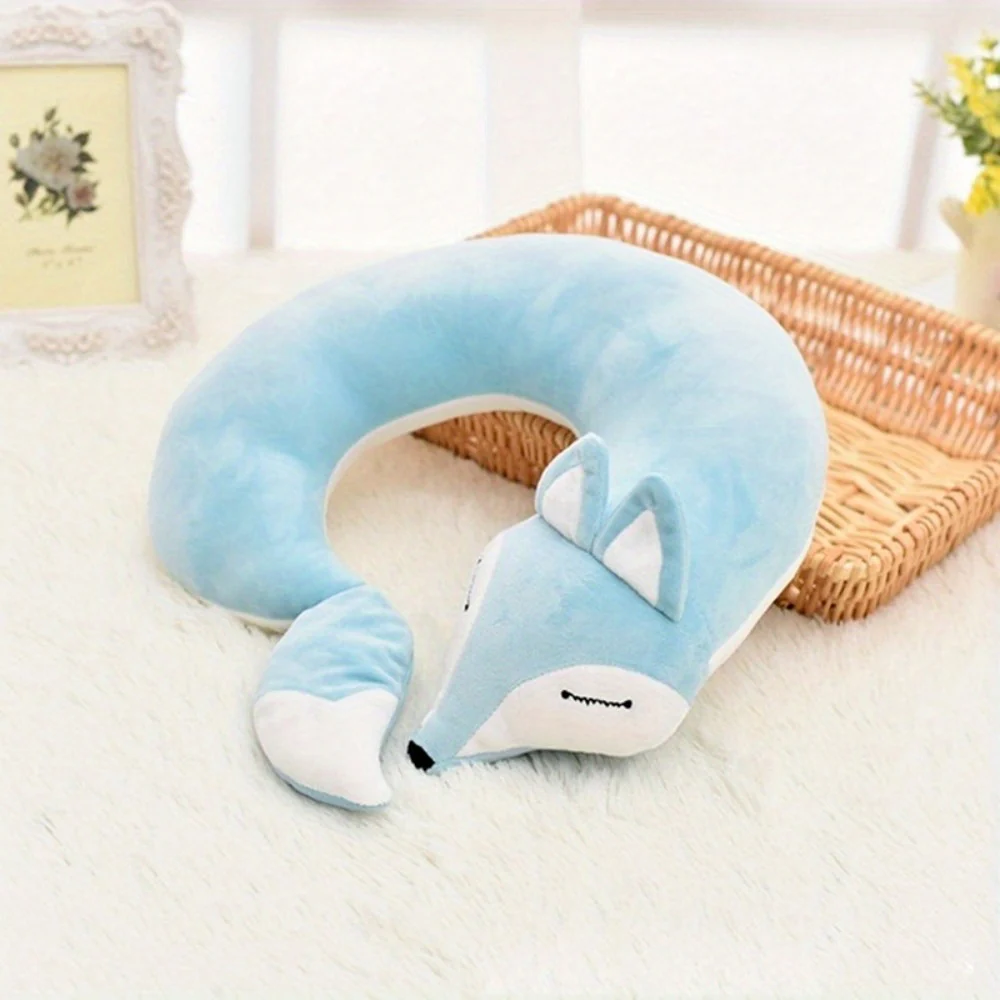 30x30x8CM Portable Fox-Shaped U-Shape Neck Pillow - Soft Cervical Support for Travel, Office, and Sleep - Cute Fox Hug Sleeping Companion - Deanwangkt