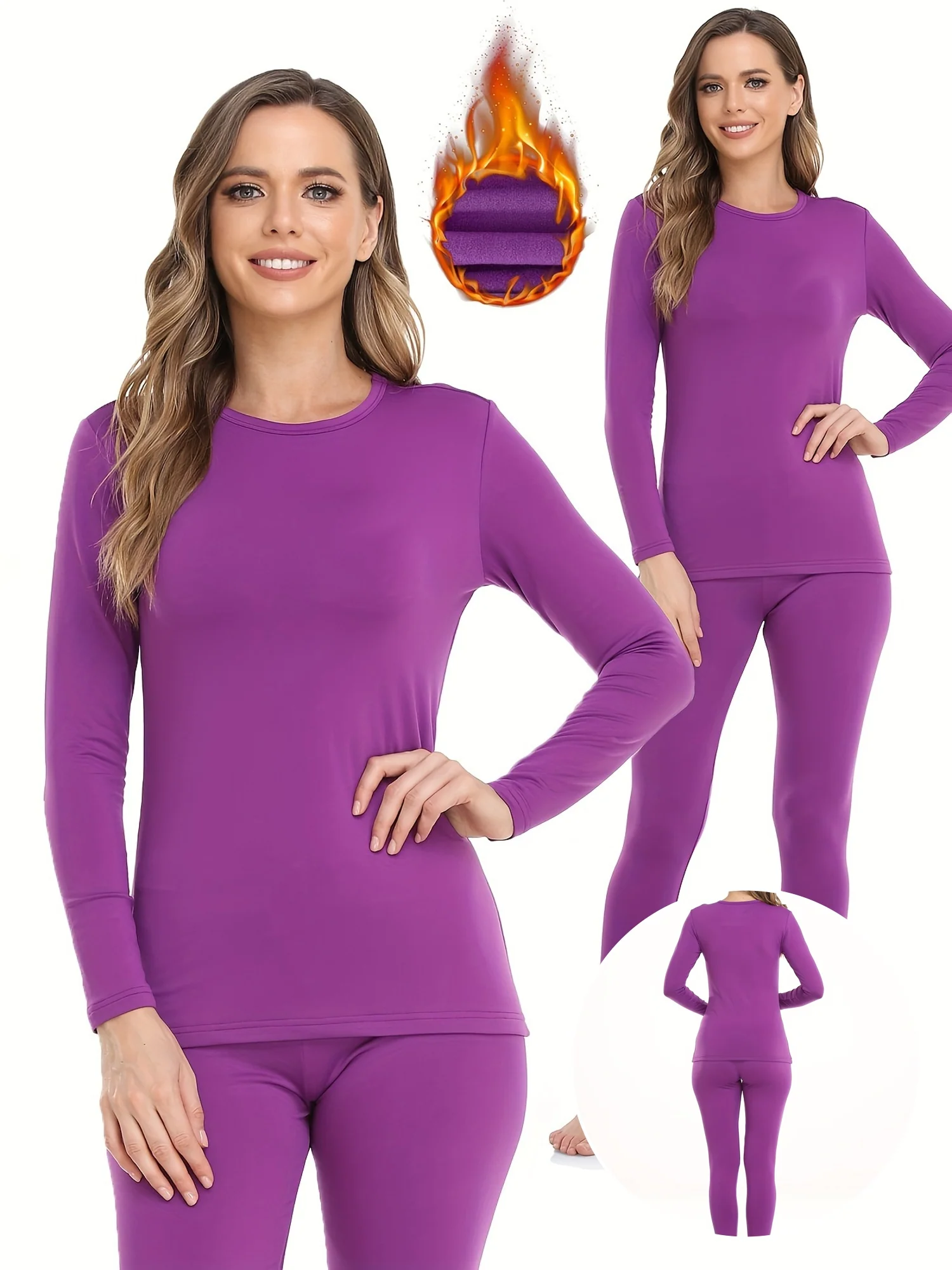 Womens Seamless Thermal Underwear Set - Soft & Stretchy Long Sleeve Tops & Pants - Warm Loungewear for All Seasons - Comfortable Crew Neck, Thermal Insulation, and Seamless Design for Effortless Style - Deanwangkt