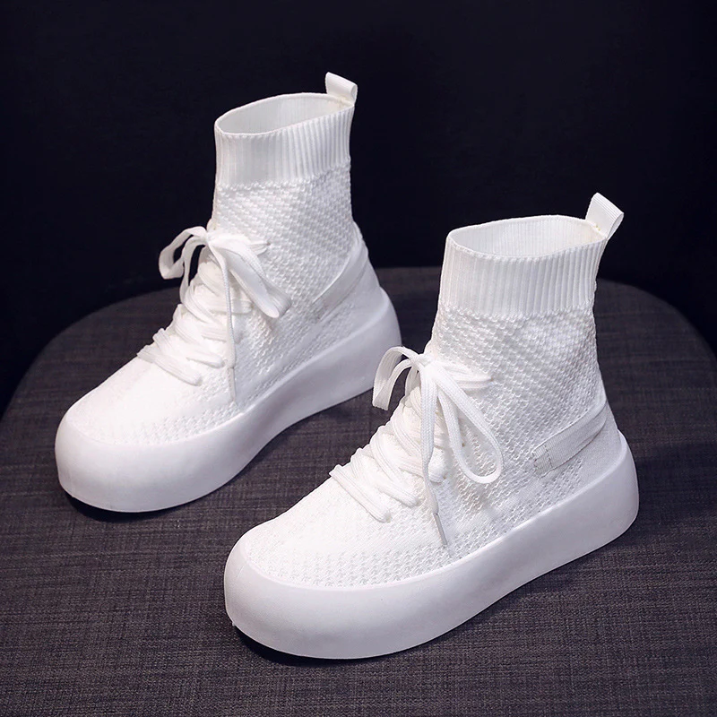 Stretch Sock Shoes Women's  Summer New Breathable Thin Leisure Sports Flat Bottom Slip-on Slimming Knitted Boots - Deanwangkt