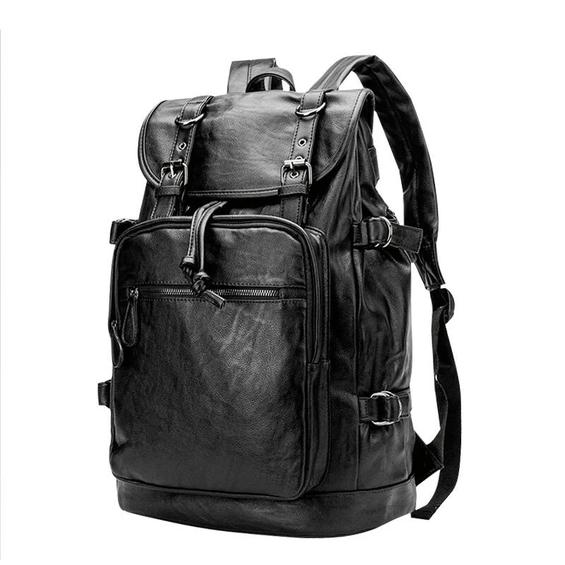 deanwangkt Men's Backpack Men's Backpack Leather Casual Korean Style Student Fashion Trendy Soft Leather Large Capacity Travel Bag - Deanwangkt