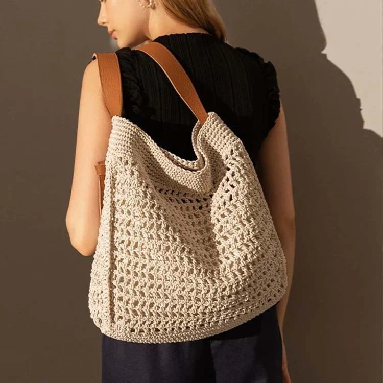 Siyuan, large-capacity rope woven hollow tote bag, seaside vacation beach bag, large bag, shoulder messenger bag 9019. - Deanwangkt