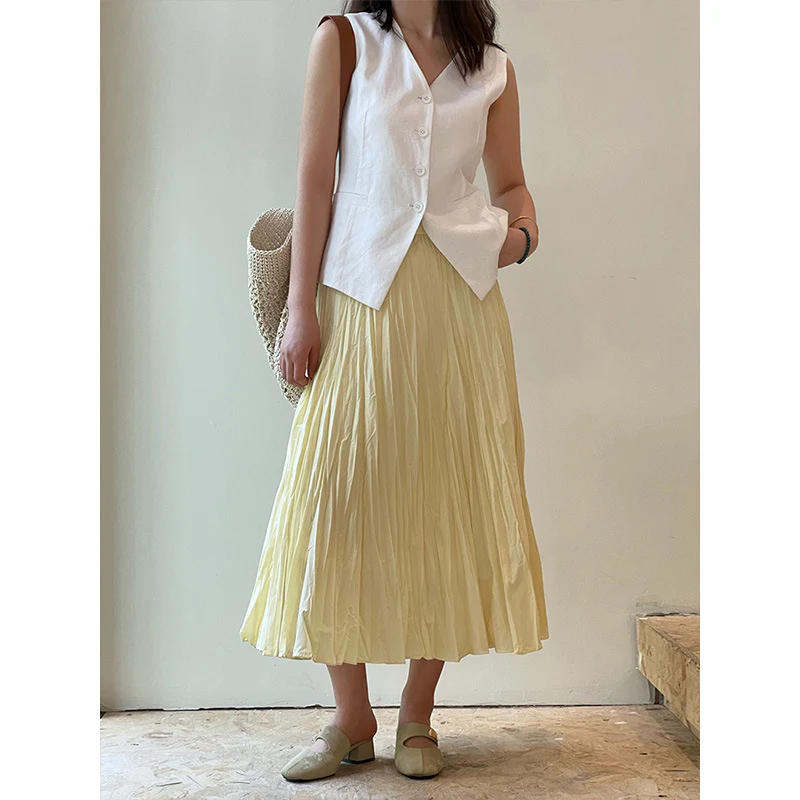 Siyuan, irregular hand-pleated moonlight A-shaped umbrella skirt 25 new high-waisted and thin medium and long skirt 9054 - Deanwangkt