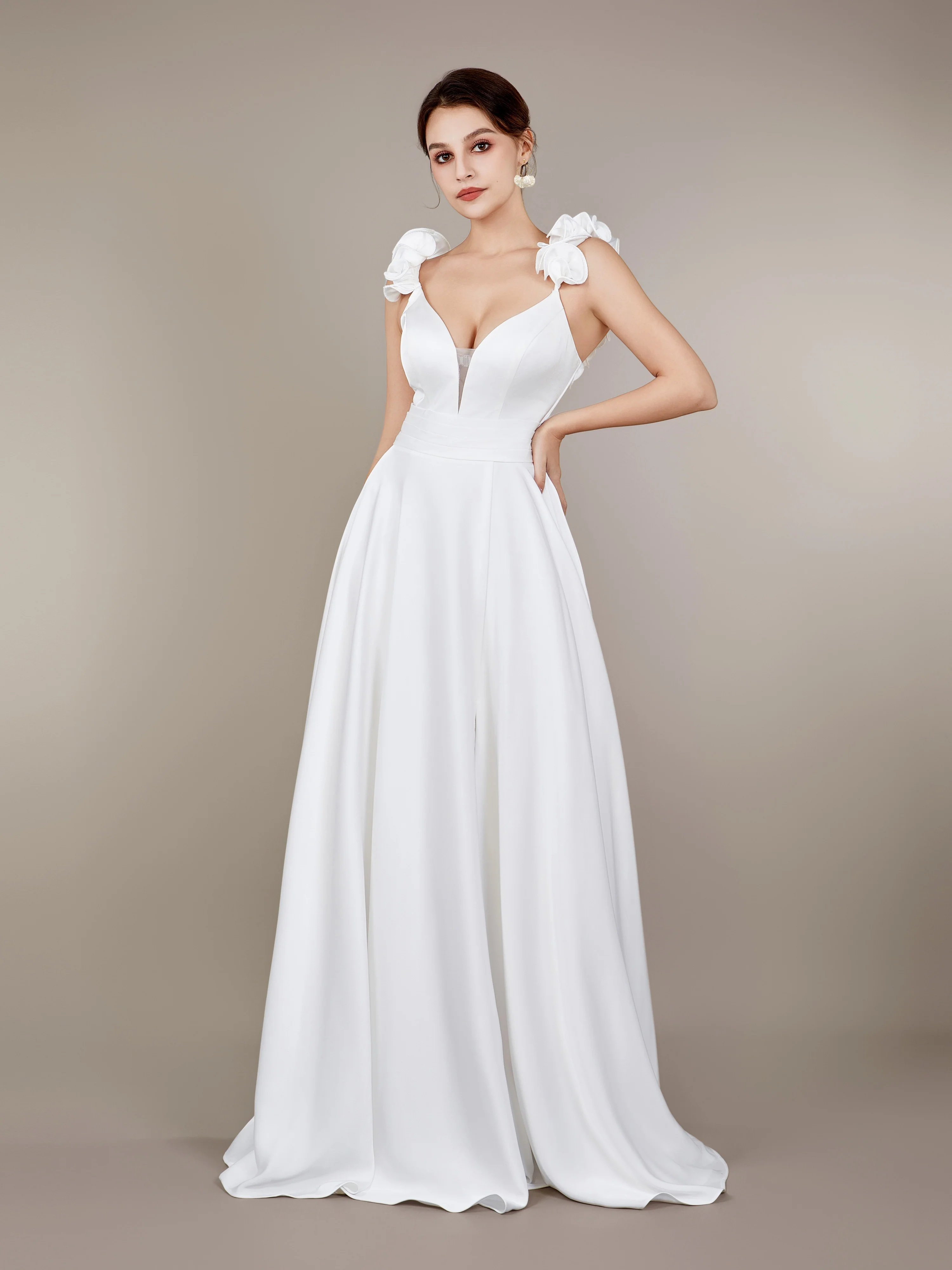 Vibrant Floral Cami Wedding Dress - Daring Split Thigh, Crisscross Backless, Flattering V-neck, Sweep Train - Exquisite Womens Formal Wear for Elegant Wedding Occasions - Deanwangkt