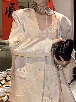 2025 Spot popular Women's New Chinese Jacquard Satin Suit Suit Women's Premium Temperament Suspender Dress Two-piece Set - Deanwangkt