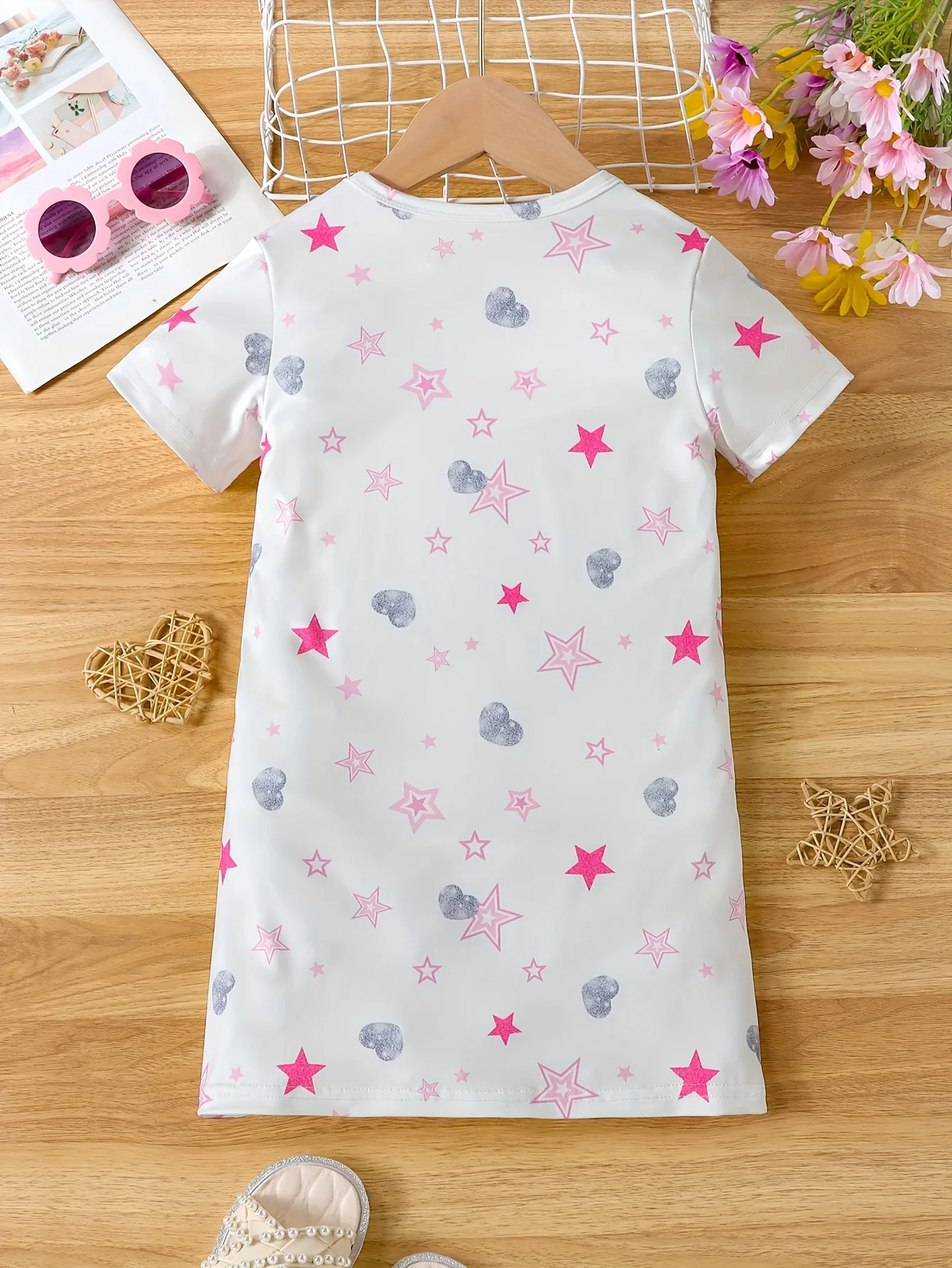 Summer-Ready Princess & Heart Graphic Dress for Girls | Casual Style, Comfort Fit & Easy Care - Deanwangkt