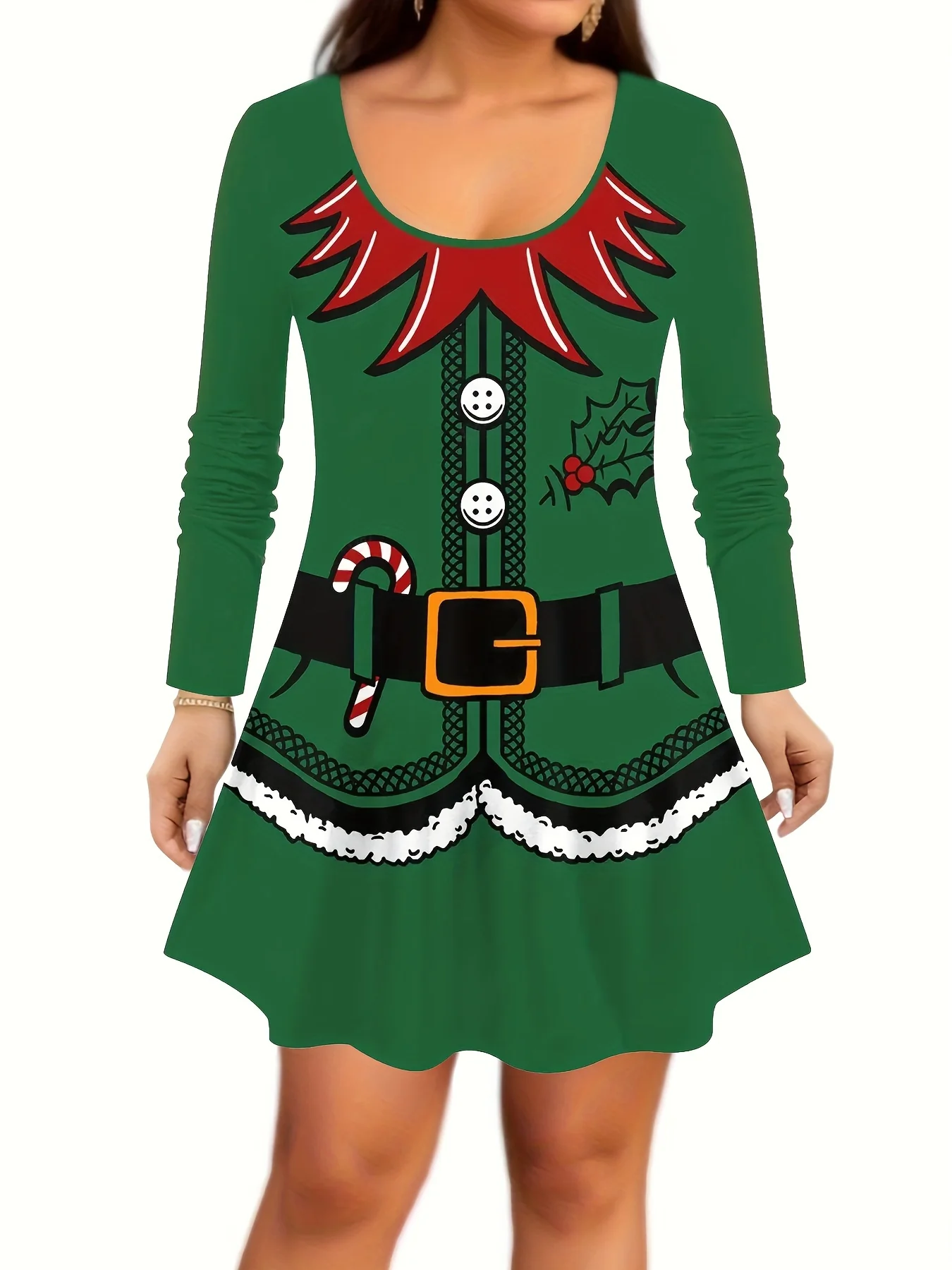 Jolly Vibes, Women's Plus Size Christmas Candy & Fruit Print Long Sleeve Tee and Leggings Set with Button Detail - Casual, Stretchy Polyester Outfit - Deanwangkt