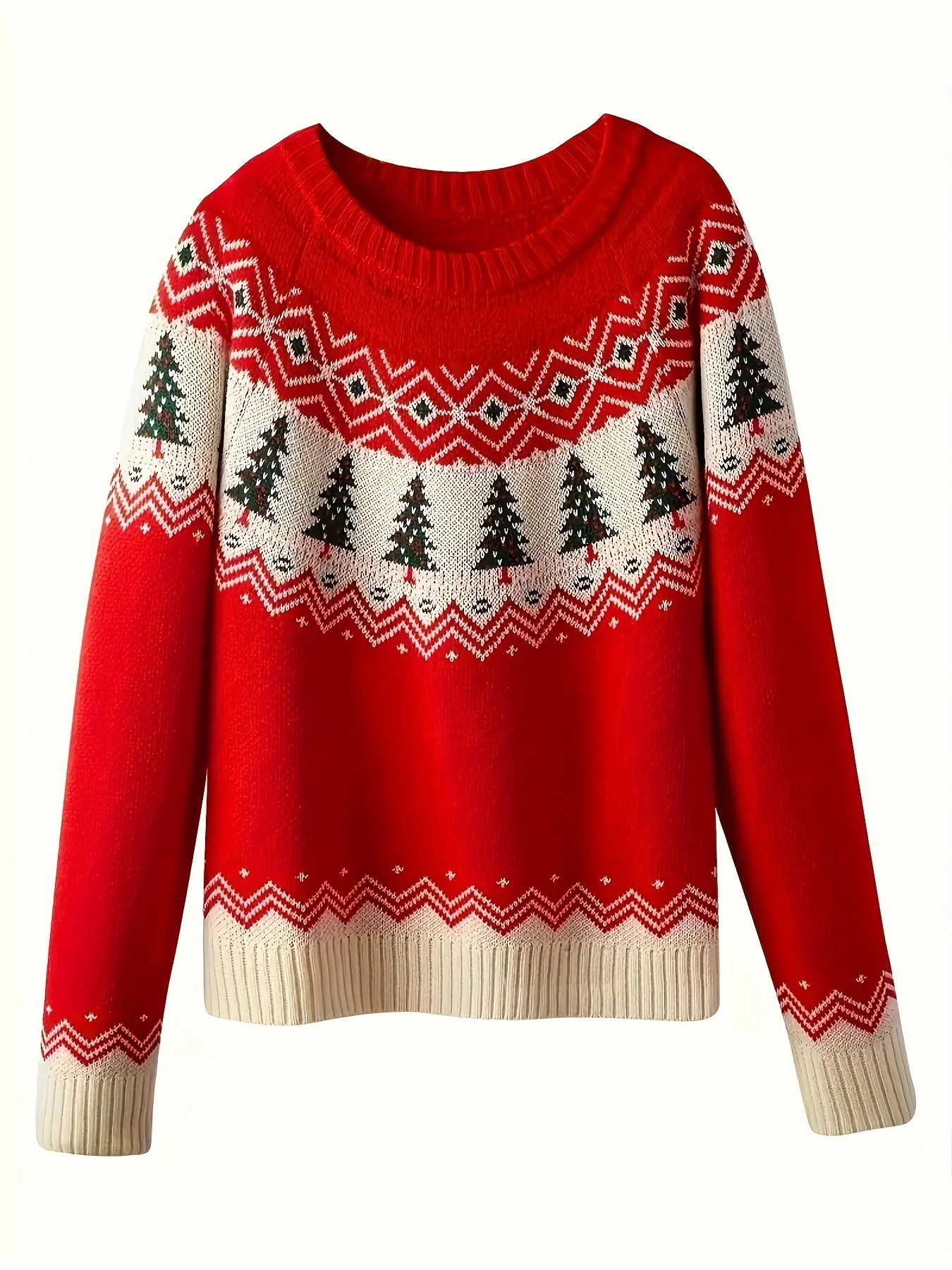 Long Sleeve Tree Pattern Casual Crew Neck Sweater for Women, Winter & Fall Clothing - Deanwangkt