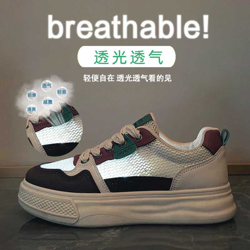 2025 summer little white shoes new Korean version ins female students thick sole heightening mesh breathable casual XF1239-3 - Deanwangkt