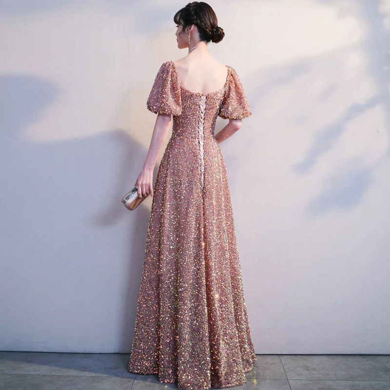 2025 Sequined evening dress women  small temperament chorus performance dress host dress banquet dress - Deanwangkt