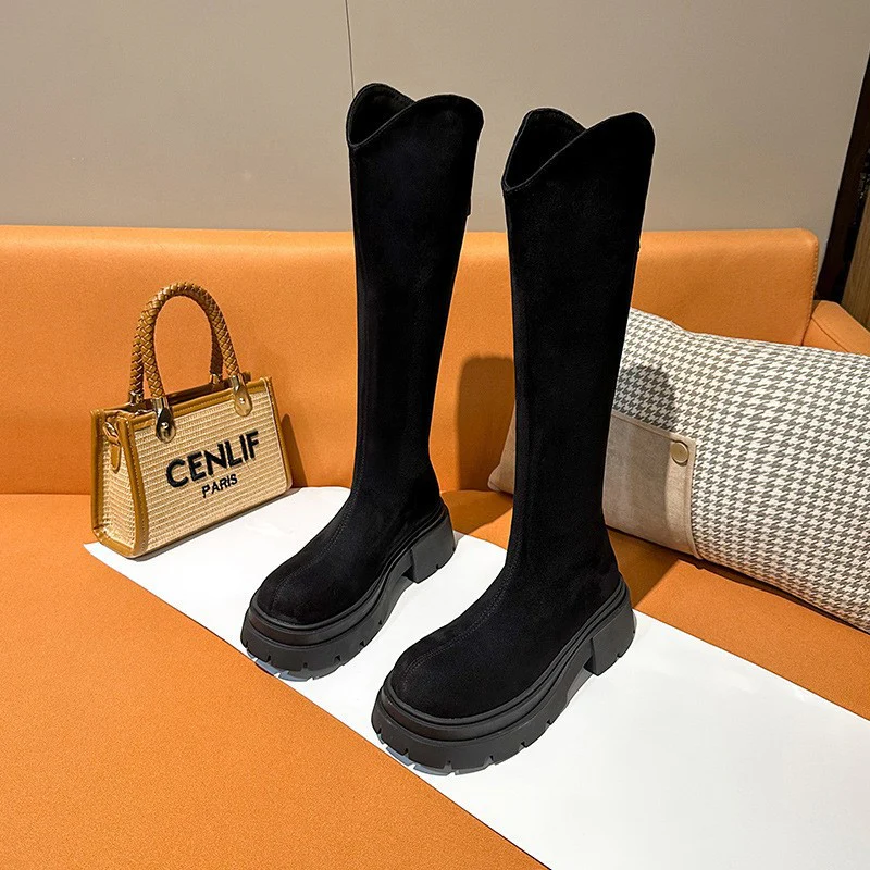 2025  Long boots women's thick legs autumn and winter big tube circumference long boots suede fat mm women's boots new fat sister widened boots - Deanwangkt