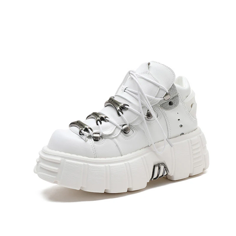 Spring New Heavy Metal Platform High-Top Shoes Women's Punk Style Small Leather Shoes Gothic Dark Motorcycle Boots Tide Wholesale - Deanwangkt