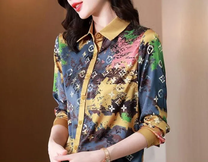 Designer Printed Black Shirts Long Sleeve Women Runway Button Shirt Office Ladies Ribbon Bow Blouses Spring Summer Autumn Winter Slim Fit Stylish Luxury Tops - Deanwangkt