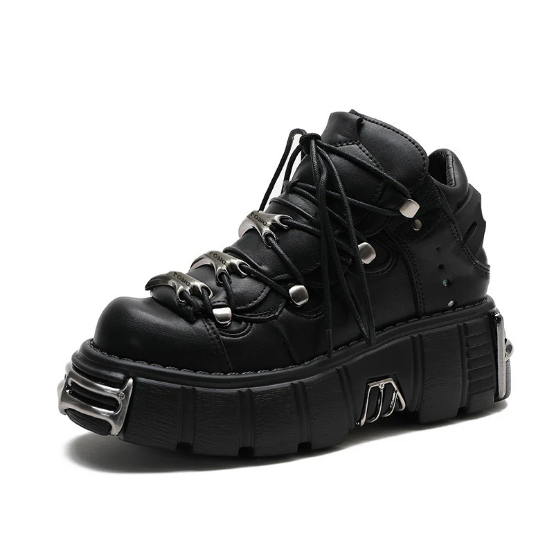 Spring New Heavy Metal Platform High-Top Shoes Women's Punk Style Small Leather Shoes Gothic Dark Motorcycle Boots Tide Wholesale - Deanwangkt