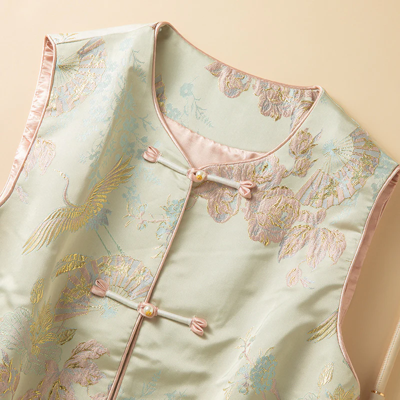 3506 new Chinese style silk vest women's  spring and summer new retro vest high-end mulberry silk top - Deanwangkt