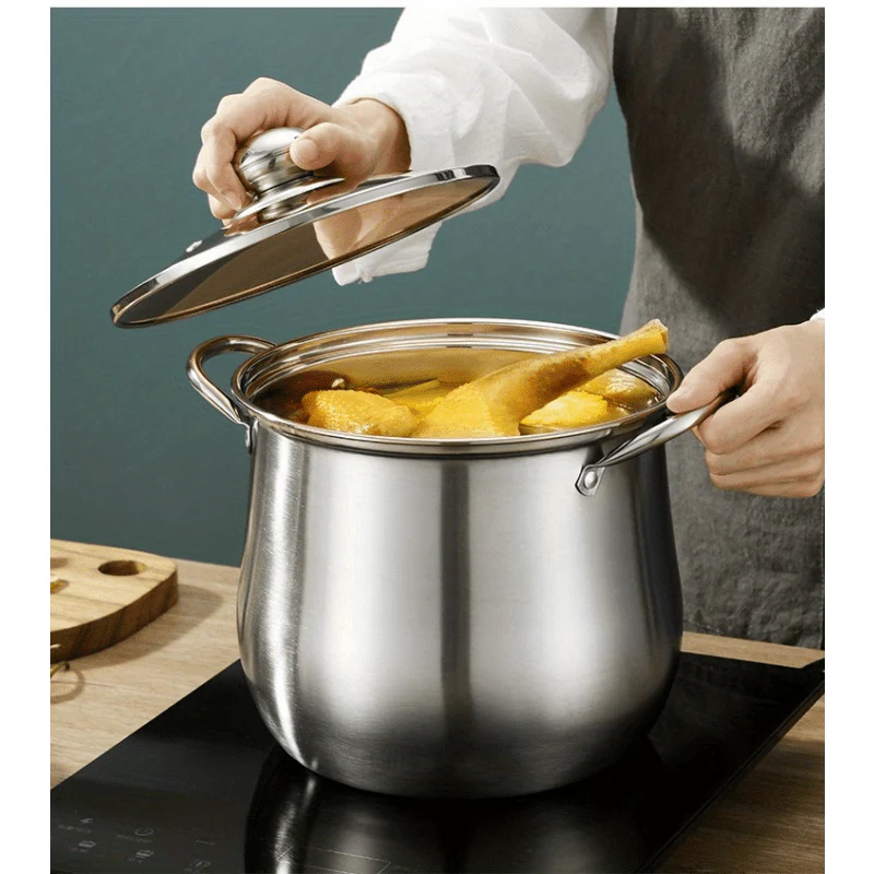 1pc Extra Large Stainless Steel Stock Pot - Perfect for Hearty Soups & Stews, Durable & Effortless Clean - Your Indispensable Kitchen Companion - Deanwangkt