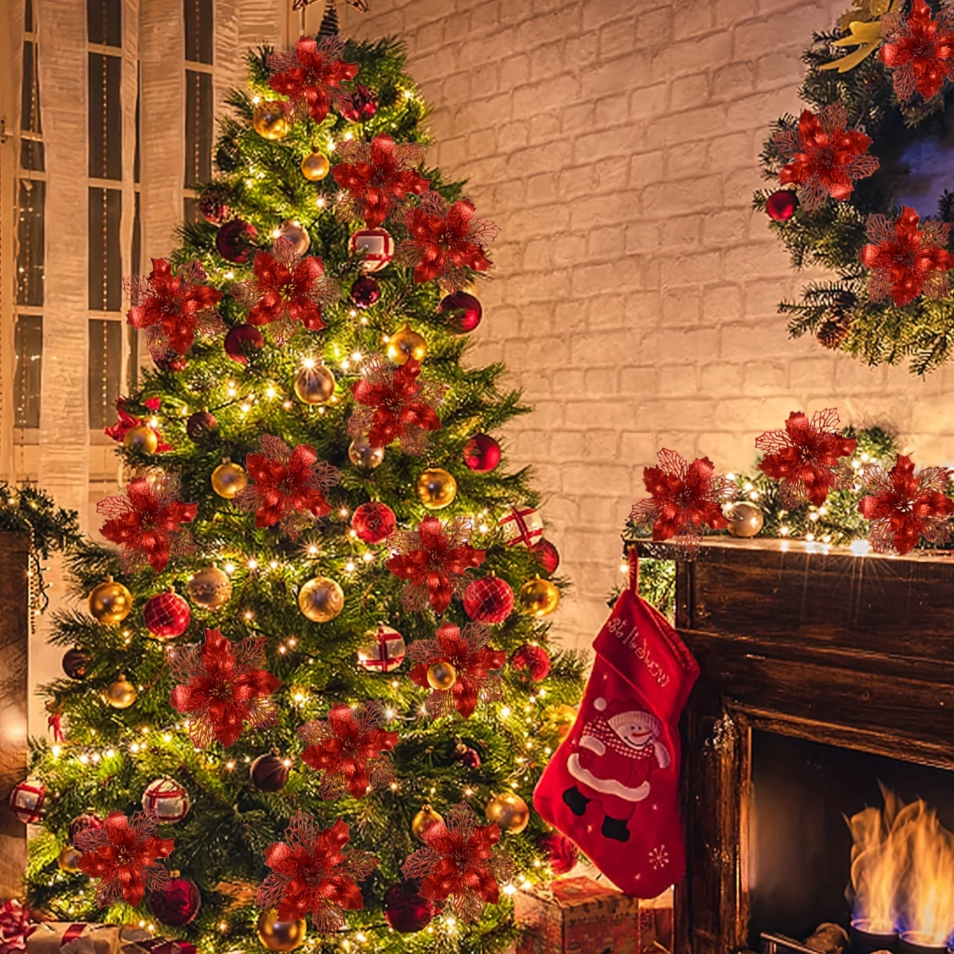 10pcs Red Christmas Ornaments, 6.3