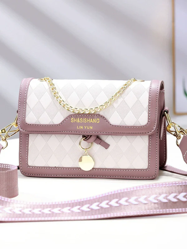 Small bag  new fashionable versatile diamond contrasting color small square bag commuter shoulder messenger bag women - Deanwangkt