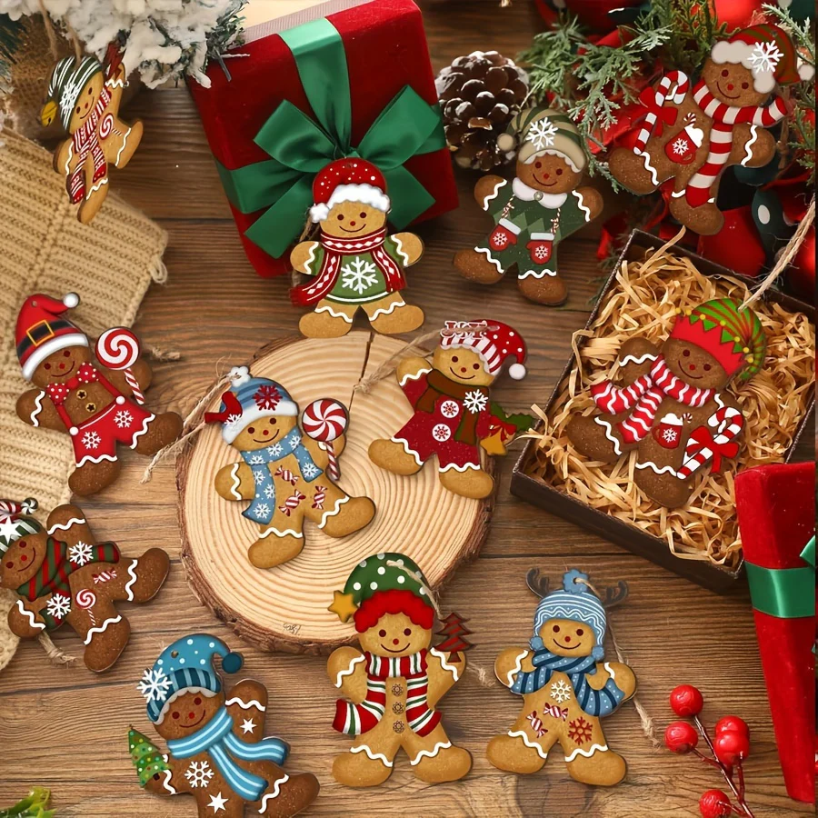 24 PIECE CHRISTMAS GINGERBREAD MAN DECORATION SET - Cute wooden holiday decorations for the tree, room, and kitchen - perfect for family gatherings and holiday cheer! - Deanwangkt