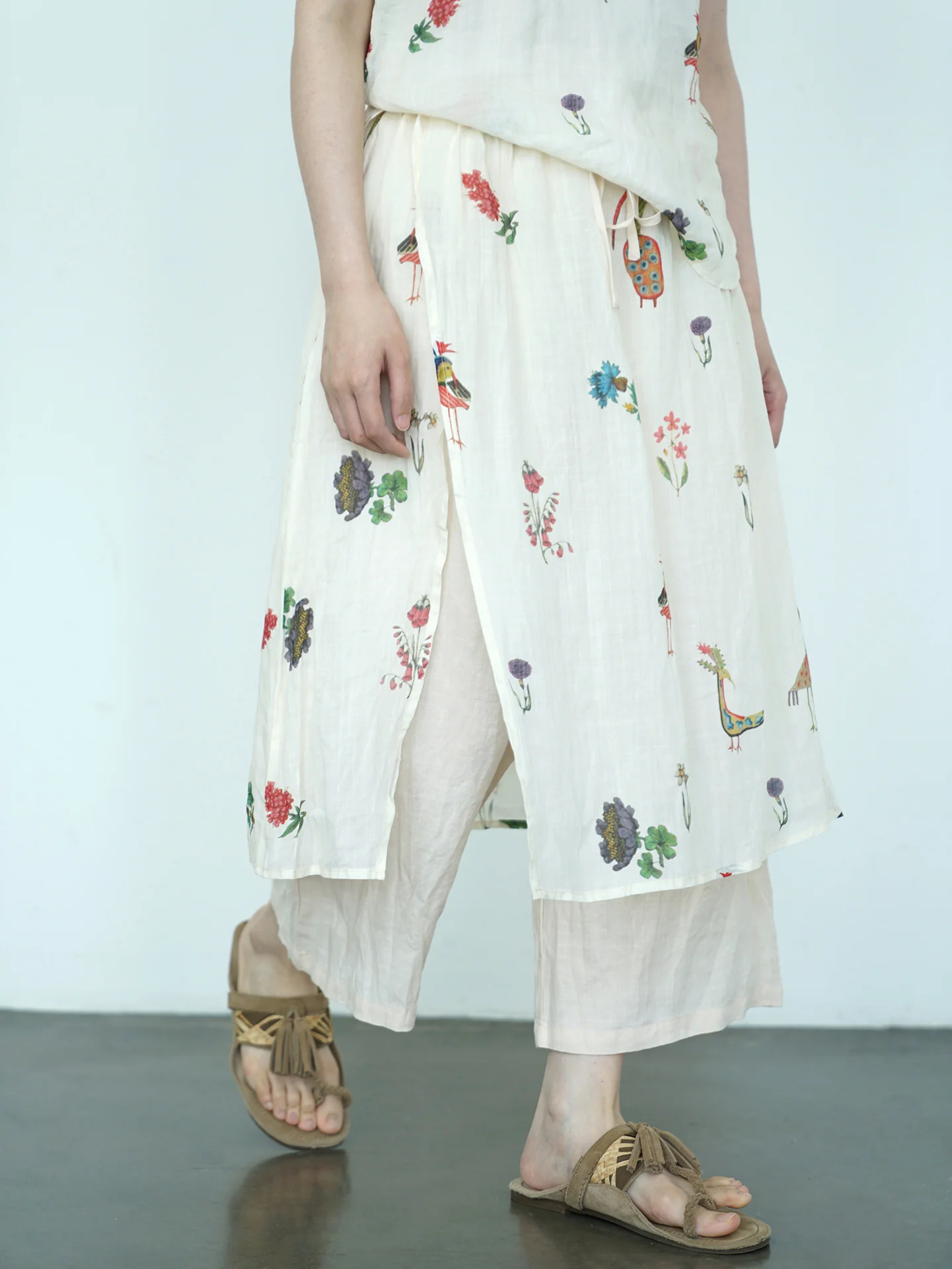 casual literary and artistic irregular printing ramie fisherman pants, retro personalized casual culottes K25160 - Deanwangkt