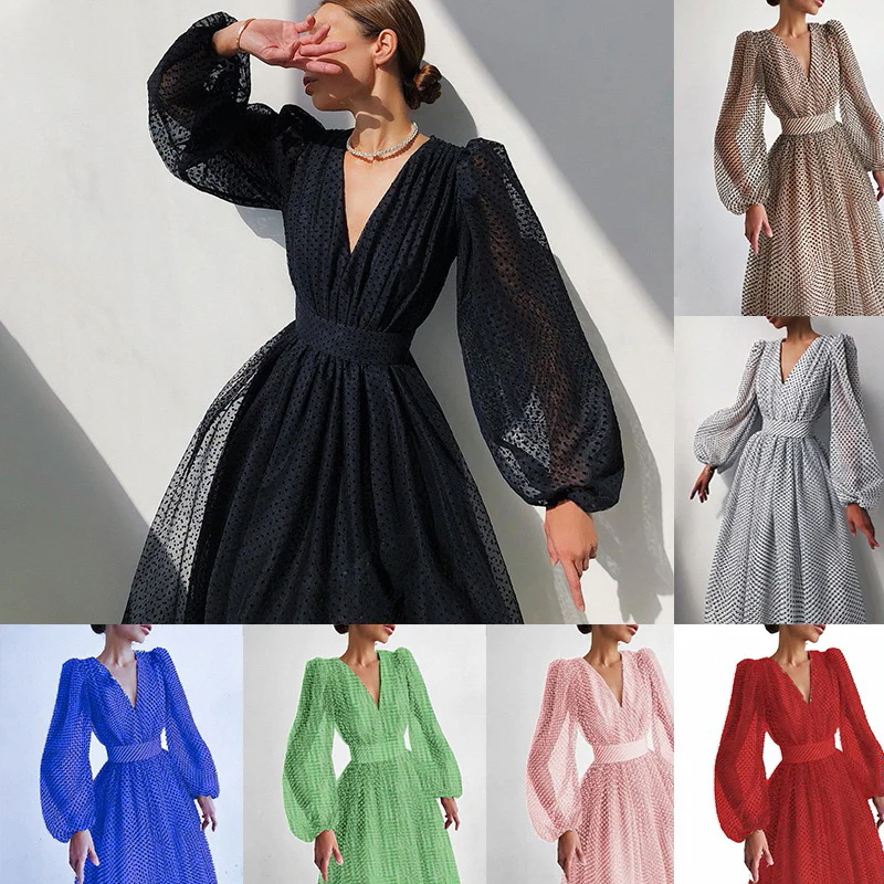 2021 spring and summer new 2025 Popular trade express,  temperament lady bubble sleeve polka dot pendulum dress - Deanwangkt