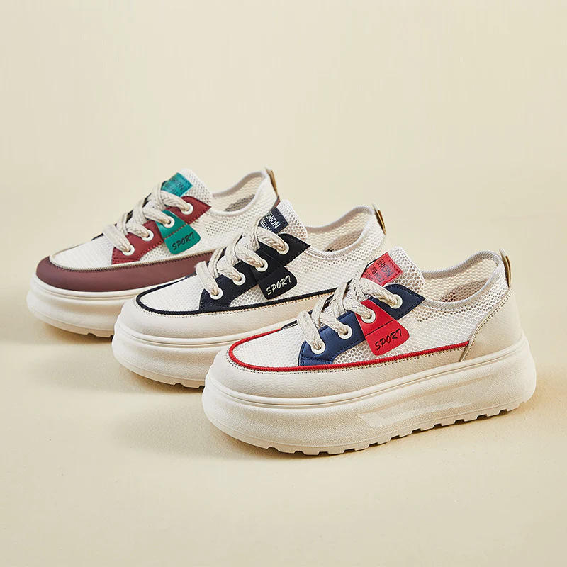 2025 summer little white shoes new Korean version ins female students thick sole heightening mesh breathable casual shoes KT275-1 - Deanwangkt